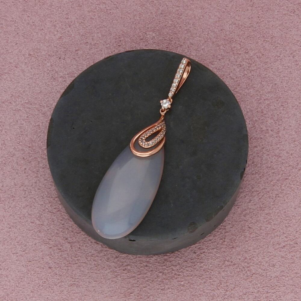 stauer sterling silver rose gold plate cz & quartz pendant